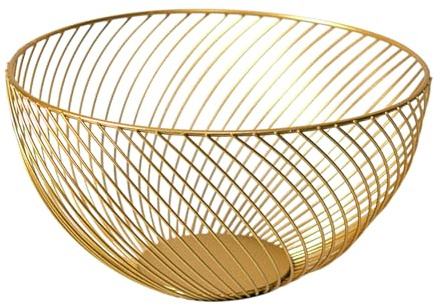 Soulnioi Corbeille à fruits en fer moderne en fil métallique rond de rangement pour légumes, collations, pain, décoration d'intérieur – Doré