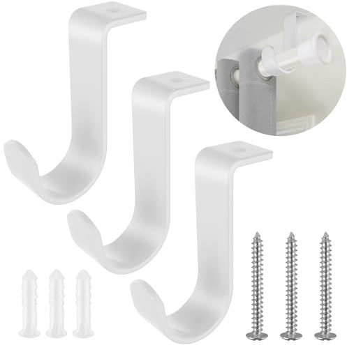 3 Stück Gardinenstange Halterung Gardinenstangen Halter Curtain Rod Holder Metall Vorhangstange Halter mit Schrauben vorhangstangenhalter für Wohnzimmer Schlafzimmer Vorhangstangen Wände-Weiß