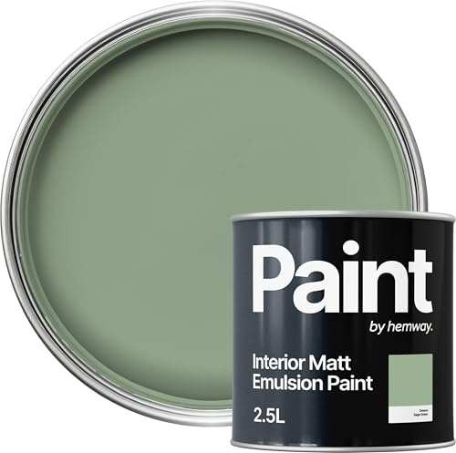 Hemway Sage Green Paint 2.5 L, Indoor Matt Finish, One Coat, Wall Paint, Acrylic & Water-Based Emulsion, Quick Dry & High Coverage for the Kitchen, Bathroom & Bedroom Walls & Ceiling