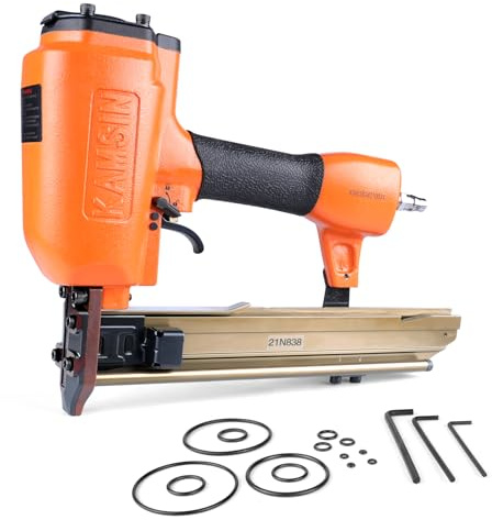 KAMSIN 21N838 Heavy Wire Pneumatic Construction Stapler, 16 Gauge, 7/16'' Crown, 3/4-1 1/2'' Length Staples, Lighter Medium Crown Stapler for Sheathing, Roof Decking