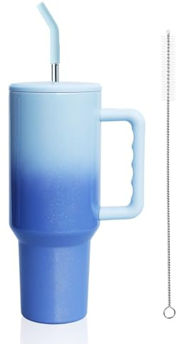 40oz Tumbler Flask with Straw Lid Handle, Stainless Steel Insulated Water Cup, Large Capacity Travel Mug Keep Cool for Tea Coffee, Best Gift for Women Her (Azure)