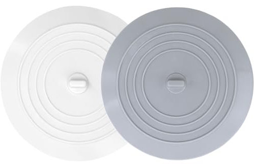 V-TOP Badewannen-Ablaufstopper, 12,7 cm, Silikon, Badewannenstopfen, Haarstopfen, universeller flacher Saugnapf, Mieter-freundliches Badzubehör (weiß und grau, 12,7 cm)