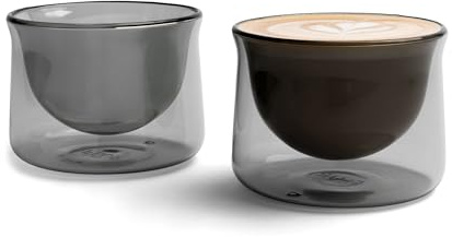 FLUR Latte Glass (Set of 2): For Lattes and Milk Drinks - Makes Latte Art Easier - Double-Walled Borosilicate Glass - Handmade - 7oz (Smoke)