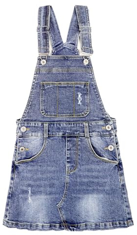 KIDSCOOL SPACE Gonna in Jeans per Ragazze, dai 6 ai 14 Anni, Vestito in Jeans a Linea A strappato per Ragazze Piccole e Grandi, Blu Scuro, dai 7 ai 8 Anni