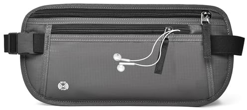 Travel Money Belt Secure RFID Blocking Money Belts for Travel Hidden Men Waterproof Undercover Travel Waist Bag Anti Theft Travel Wallet for Passport, Phone, Credit Cards & Cash, Grey