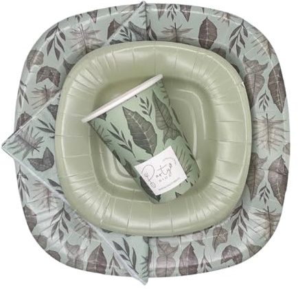 PartyBIO Hojas con platos de papel, vasos de papel, servilletas – 280 unidades. Juego de vajilla desechable 100% biodegradable, apto para fiestas, catering y recepciones.