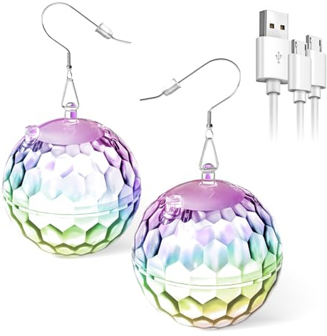 LED Ohrringe Rhombic discokugel Earrings 16 Lichtmodi Wiederaufladbar 70er 80er 90er jahre outfit damen für Frauen Konzert, Disco Party, Rave party gadgets