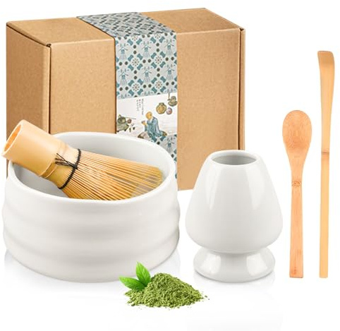 Set à matcha 5 pièces en céramique avec bol à matcha, support à thé, fouet, cuillère à café, fouet à matcha, service à thé chinois pour cérémonie de matcha