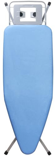 STANEW Ironing Board, Folding Ironing Board for Steam Generator, Anti-Closing System, Adjustable Height, with 100% Cotton Cover, Built-in Iron Stand, Non-Slip Feet (120 x 45 cm, Blue)