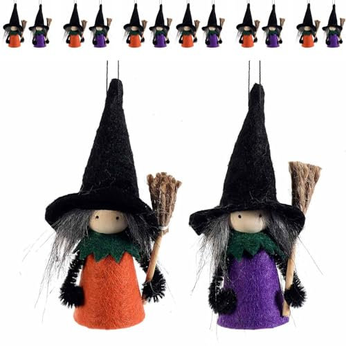 Gruppo Maruccia - Befane con Scopa e Cappello in Panno da Appendere - Decorazione per Natale ed Epifania - Set 10 Streghe