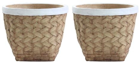 IOEDHW Vaso da fiori in cemento da 2 pezzi, vaso per piante in cemento intrecciato semplice retrò in bambù, vaso da fiori in cemento con fori di drenaggio, fioriera rotonda in cemento di grosso calibr