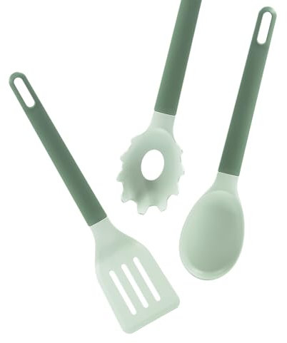 Zanetti, Juego de cucharas Terra, 3 cucharones de cocina, espumadera, servidor de espaguetis, pala para frito, cucharón de diseño moderno, material reciclado, uso diario