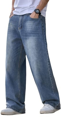 Zewool Mens Baggy Hip Hop Jeans Streetwear Wide Leg Skater Jeans Casual Loose Fit Denim Pants Straight Leg Relaxed Y2k Vintage Extreme Motion Skateboard Jogging Joggers,F10 Blue,XXL