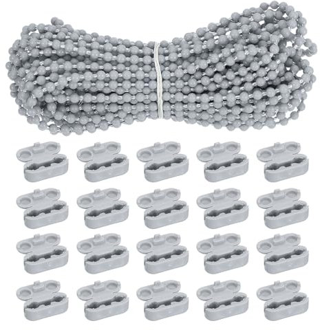 sourcing map Cordoncino per tende con perline, 10 metri, in plastica, con 20 connettori per catene, per tende a rullo, colore: grigio