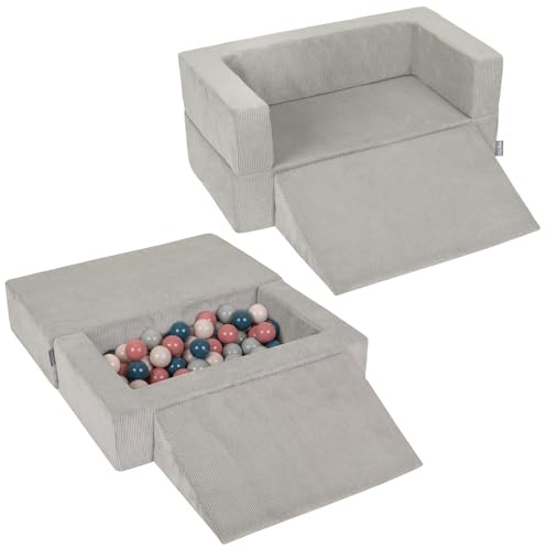 KiddyMoon Kindersofa Modular Mit Weichem Zwickel Und 100 Bällen/7Cm Für Kinderzimmer Bequem Vielseitig Gerippter Stoff Abnehmbarer Bezug Perfekt Zum Spielen Und Entspannen