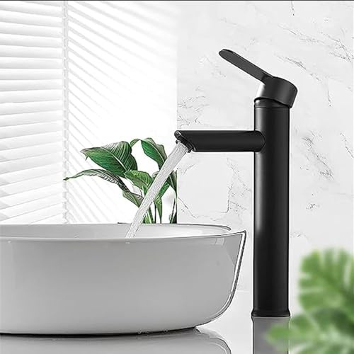 XWIHTR Robinets de lavabo et de salle de bain chauds et froids en acier inoxydable, avec économie d'eau silencieuse et sans égouttement pour salle de bain, lavabo, petits robinets de cuisine (noir)
