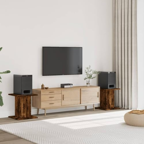 Gecheer Supporti per Altoparlanti, Stabili e Antivibranti con Design Cavo per Riempimento di Sabbia, 30x30x40 cm, in Legno Multistrato Rovere Fumo, per Sistemi Audio Domestici e Studio