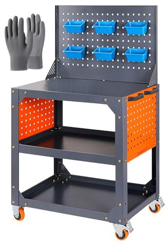 3-stöckiger Rollwagen mit Gitterplatte & Seitenplatten, CNC-Werkzeughalter für Mechaniker & Garage, mobile Aufbewahrungsbox für Werkstatt & Lager, Werkzeugaufbewahrung auf Rädern