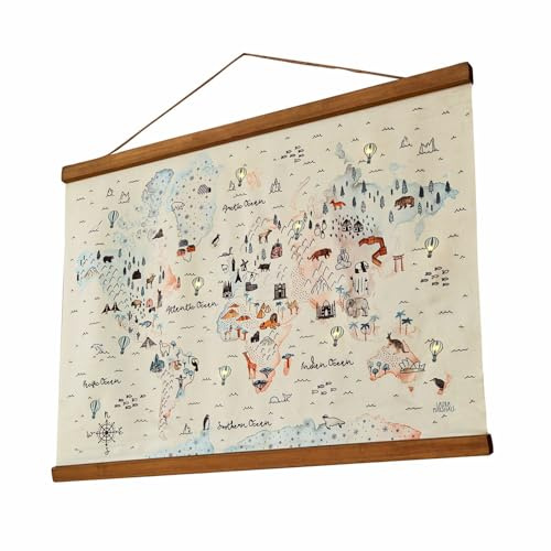 Loberon LED-Wandbild Chaumont, Leuchtende Ballons, Spielerisches Kennenlernen der Welt, Wanddekoration, Kinderzimmer, Baumwoll-Canvas, Tannenholz, bunt
