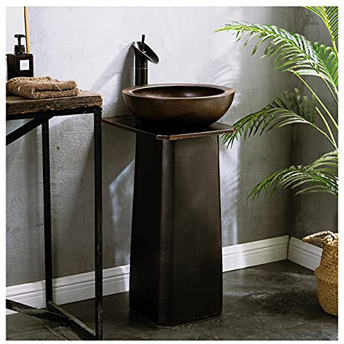 LKHGTR Ceramic wash Basin Handcrafted Pedestal Sink Pedestal Washbasin for Indoor and Outdoor, 44 x 40 x 80cm (F) Made in China
