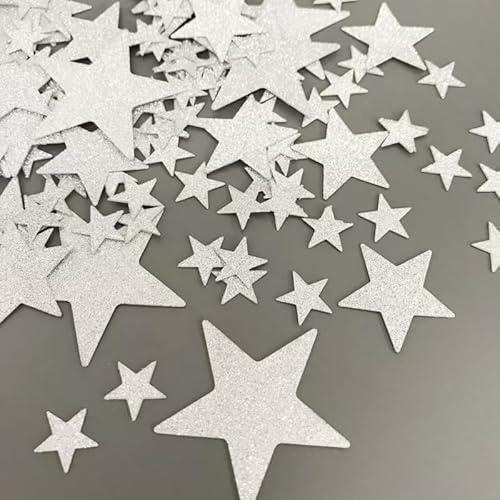 Stern Konfetti Weihnachten Streudeko 210 Stück, 3 Größen Glitzer Sterne Konfetti Geburtstag,Goldene Sterne Deko Tischdeko,3cm Sterne Streudeko für Weihnachten,Geburtstag,Silvester (Silber)
