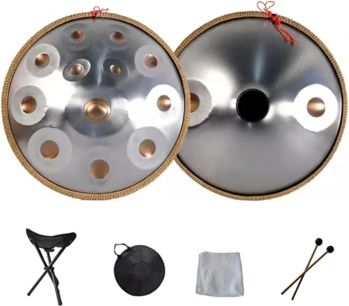 Handpan Drum Instrument, Handpan In D Minor 9 10 12 14 Notes 22in Steel Hand Drum With Soft Hand Pan Bag, 2 Handpan Mallet, Stand, Percussion For Sound Healing, A, 14