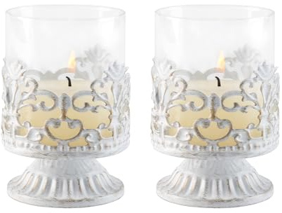 Staymoment Landhaus Deko Vintage Kerzenständer, 2er Set Windlichter Weiss