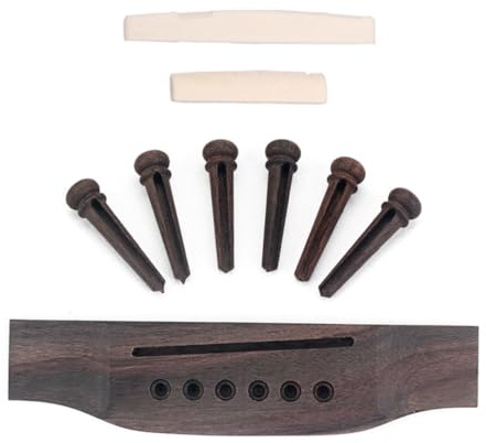 Gitarrenbrücke 1g16 Satz mit 6 Holzstiften, Kaffeefarben | Knochen Sattel und Unten, Gitarrenteile Zubehör, Leicht zu Tragen, Einfach zu Verwenden