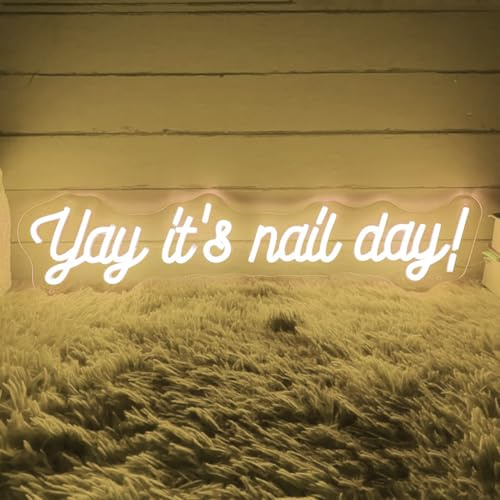 HFHungkeong Yay It's Nail Day Neon Sign,Dimmable Neon Sign for Home Shop Spa Beauty Nails Cosmetic Salon Wall Decor,Nail Room Decor Acessory,USB Powered