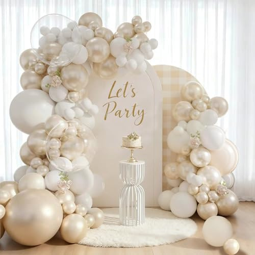 Kit per arco di palloncini bianco perla, 162 pezzi, ghirlanda di palloncini bianco perla con palloncini bianco perla trasparente beige per baby shower matrimonio addio al nubilato anniversario