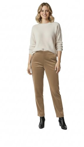 Women's Corduroy Trousers Half Elasticated Waist Straight Leg Comfy Pants with Pockets UK 8-20