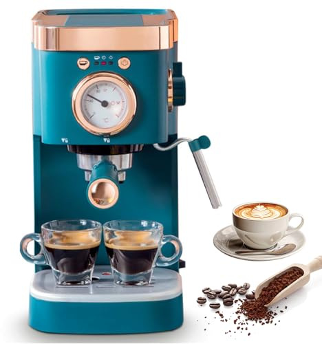 Machine à café expresso grain à tasse, pression 20 bars, 1050 W, avec mousseur à lait vapeur, réservoir d'eau 1,2 L pour usage domestique, semi-automatique