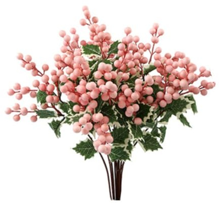 NINMORTH Confezione da 8 rami artificiali realistici di bacche di agrifoglio, 45 cm, per steli in plastica rosso/rosa/rosa chiaro, per decorazioni natalizie