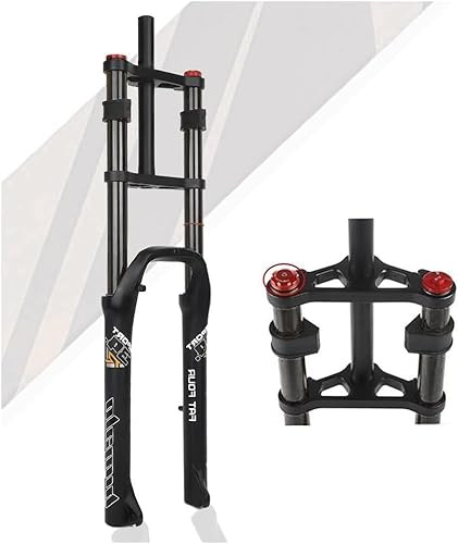 CUCKQUIC Fourche À Suspension VTT 26x4.0'' Fat Bike | Déplacement 140mm Air | Double Épaulement | Réglage du Rebond | QR 9mm | 1-1/8 Droit | Fourche Avant pour XC/DH Snow E-Bike 26in Black