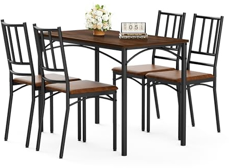 Generisch Juego de mesa de comedor con 4 sillas, mesa de cocina industrial, mesa de bar de madera de nogal, 110 x 60 x 76,5 cm, ahorra espacio para cocina, salón, sala de fiestas