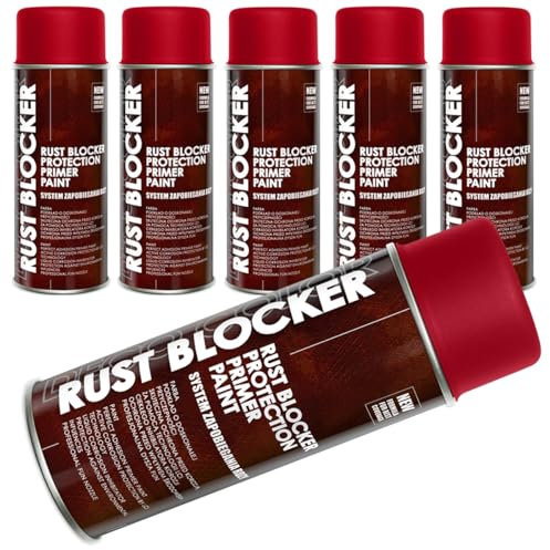 Fahrzeugteile Hoffmann 6er Sparpack 400 ml Rust Blocker 4in1 Metallschutzlack Rost Stop Lack ROT matt RAL 3000, 4in1 -Haftvermittler - Aktiver Rostschutz - schnelltrocknender Lack - effektiver Schutz