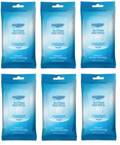 Proxysoft 3 in 1 Floss - 100 vorgeschnittene Stränge (Zahnseide, Flex-Garnpinsel, steifer Einfädler in einem Strang) 6er-Pack
