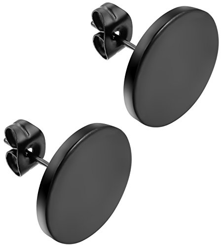 JewelryWe Pair of Mens Womens Stainless Steel Unisex Illusion Round Tunnel Plug Post Stud Earrings 2pcs, Black (14mm)