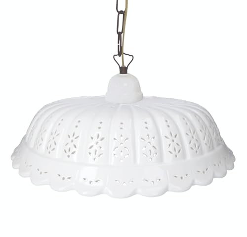 Keyhomestore - Lampadario Sospensione - Paralume in Ceramica Traforata Decorata a Mano Diametro 42 Cm - Lampadario Camera da Letto - Lampadario Soggiorno - Made in Italy