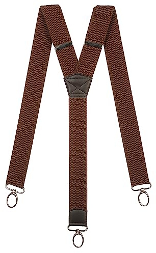 Olata Bretelles Homme en Y, à Mousquetons, 40 mm | Bretelles en Y de 40 mm réglables, mousquetons et empiècement en cuir; maintien fiable au travail ou avec une tenue habillée.