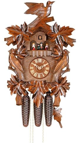 Cuco Clock Kuckucksuhr Schwarzwalduhr 'Tanzende Paare' 28 x 33 x 46cm Wanduhr aus Holz, 8 - Tage Werk, automatische Nachtabschaltung