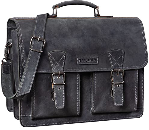 STILORD Jeffrey Lehrertasche Aktentasche Leder Große Vintage Ledertasche zum Umhängen 15.6 Zoll Laptop Tasche für Schule Uni Business Trolley Aufsteckbar Farbe:princeton - braun