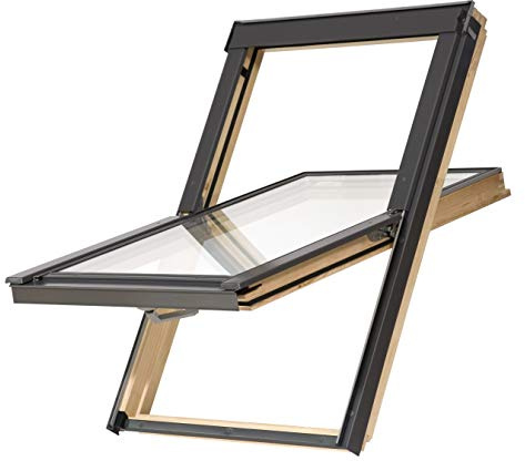 YARDLITE DPX Pine Wood Frame Roof Window, FSC Certified, Centre-Pivot Loft Attic Skylight. Bundle with Plain, Slate, Tile or Universal Flashing - S6A (114 x 118 cm) + Tile Flashing