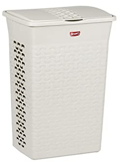 BranQ Cotton Wäschekorb mit Deckel Wäschebehälter Wäschesammler Rechteckig (55L, Weiß)