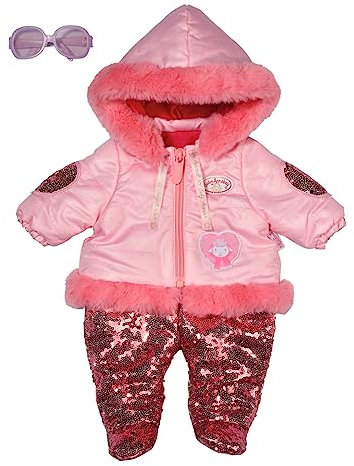 Baby Annabell Deluxe Winter 43cm - Puppenkleidung Puppenoutfit für den Winter, rosa Puppen-Schneeanzug mit Glitzer-Pailletten und Brille 706077 Zapf Creation