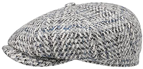 Stetson Levico Flatcap Ballonmütze Fischgratdesign Herren Herbst Winter Handmade in Germany Schurwolle grau 63 cm