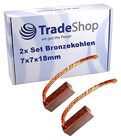 2 escobillas de carbón de bronce Trade-Shop 7 x 7 x 18 mm, 12 – 24 V, para diferentes motores de coches, puertas enrollables, garajes, alternadores, bomba de agua
