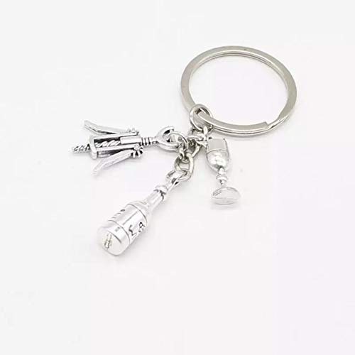 JLZK Wine Bottle And Wine Glass Corkscrew Keychain Wine Love Friendship