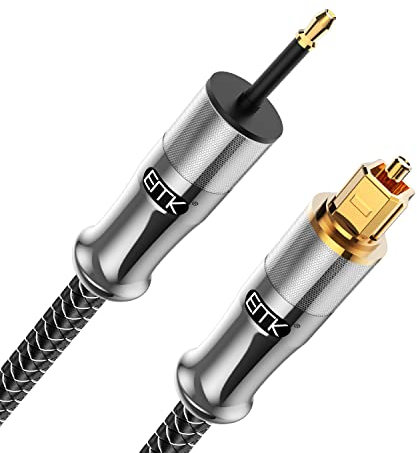 EMK 24K vergoldetes Toslink-auf-Mini-Toslink-Kabel Digital Nylon geflochtenes optisches Audiokabel 3,5 mm optisches Mini-Kabel für Heimkino, Soundbar (24K Vergoldet Gerade Mini-Toslink, 2M)