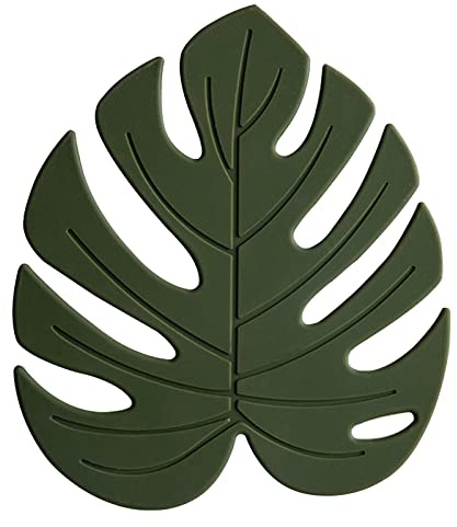 Silicone Trivet Mat Set of 2, Monstera Pot Holder Hot Pads for Table & Countertop, Soft Rubber Multi-Use Trivets for Pots & Dish, Non Slip Coasters (Large)